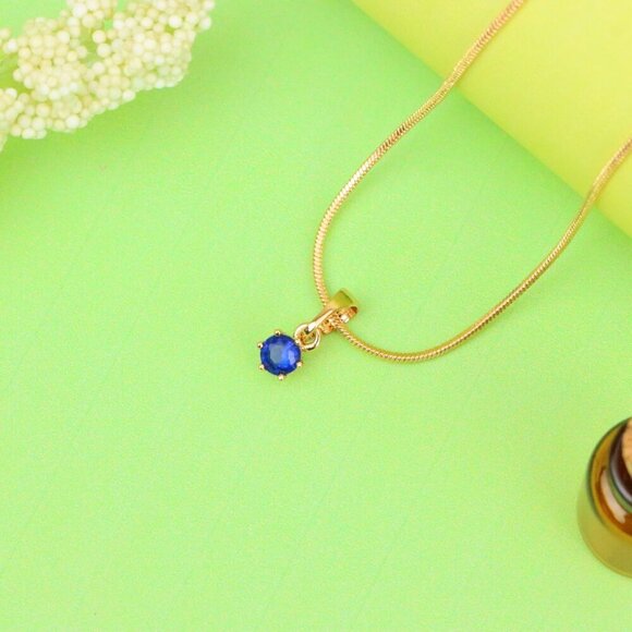 "Tiny Round Blue Pendant in Gold Finish for Delicate Everyday Style, XPPT1657 - Picture 12 of 13